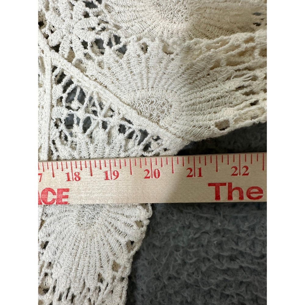 Cream Floral Crochet Cardigan Cotton Bell Sleeve Button Front Boho Lace Top L - Picture 6 of 6